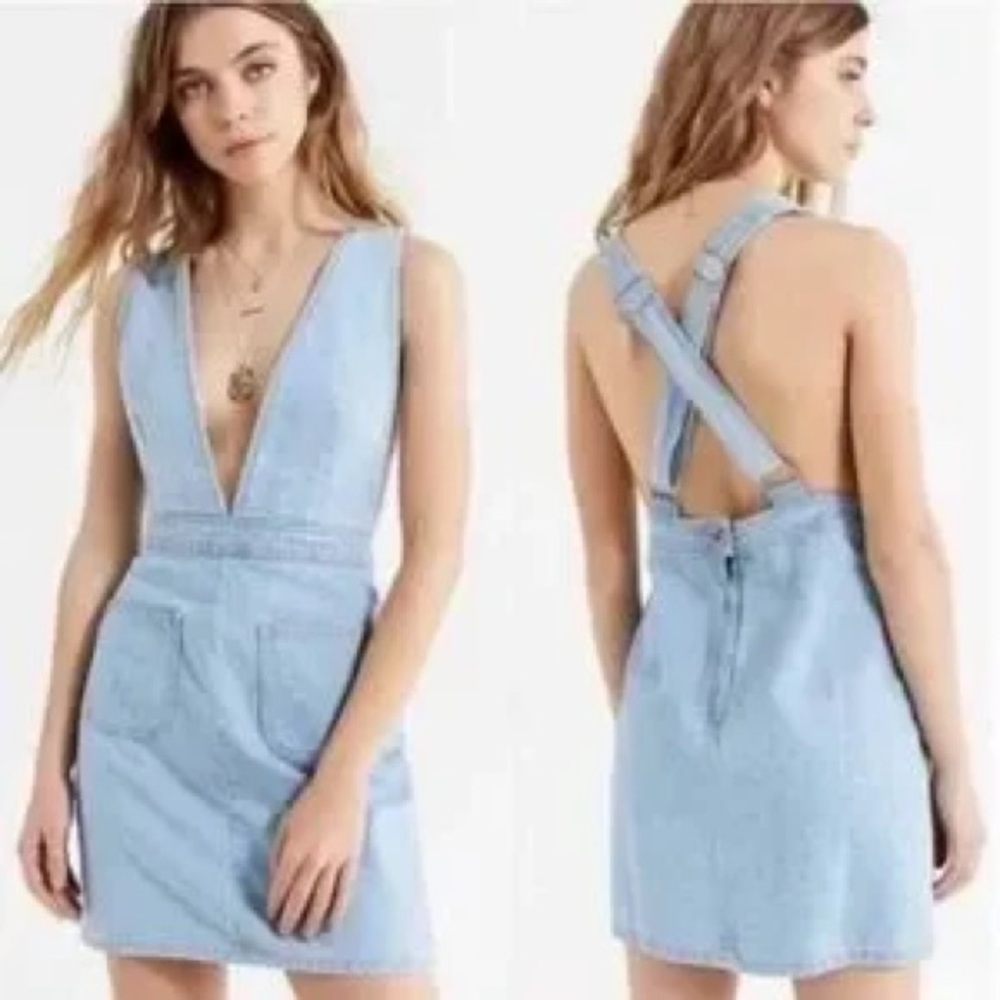 UO Plunge Vintage Denim Mini Dress - Picture 2 of 5